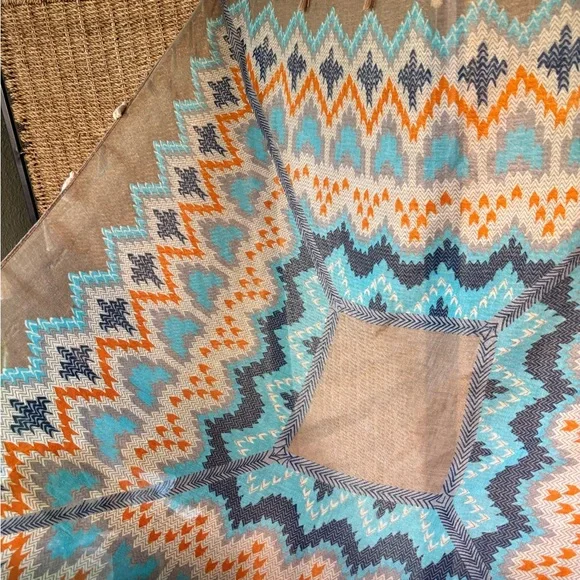 Vintage Women's Khaki and Blue Scarf-wraps,boho sheik - Picture 6 of 9